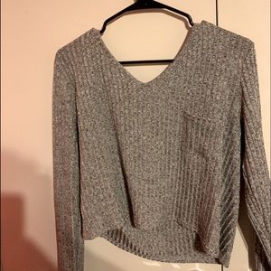 grey v neck sweater/tee